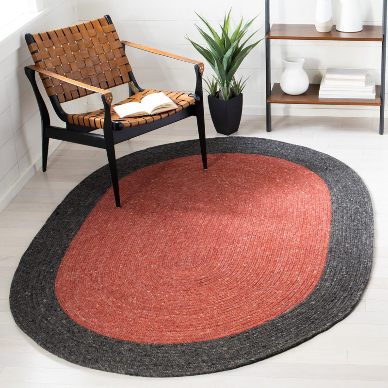Tapis en laine / coton tissé à la main rouge Nunley, Ovale 5 pi x 7 pi