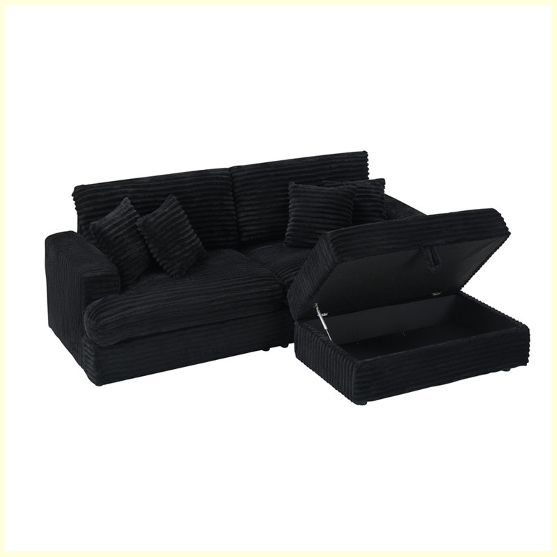 Canapé moderne moderne avec quatre coussins décoratifs, Noir