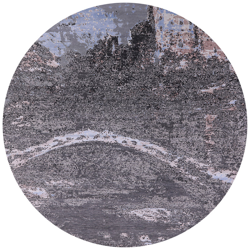 Tapis abstrait gris / bleu, Rond 3 pi