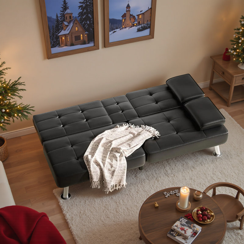 Miray Single 65'' Faux Leather Convertible Sofa