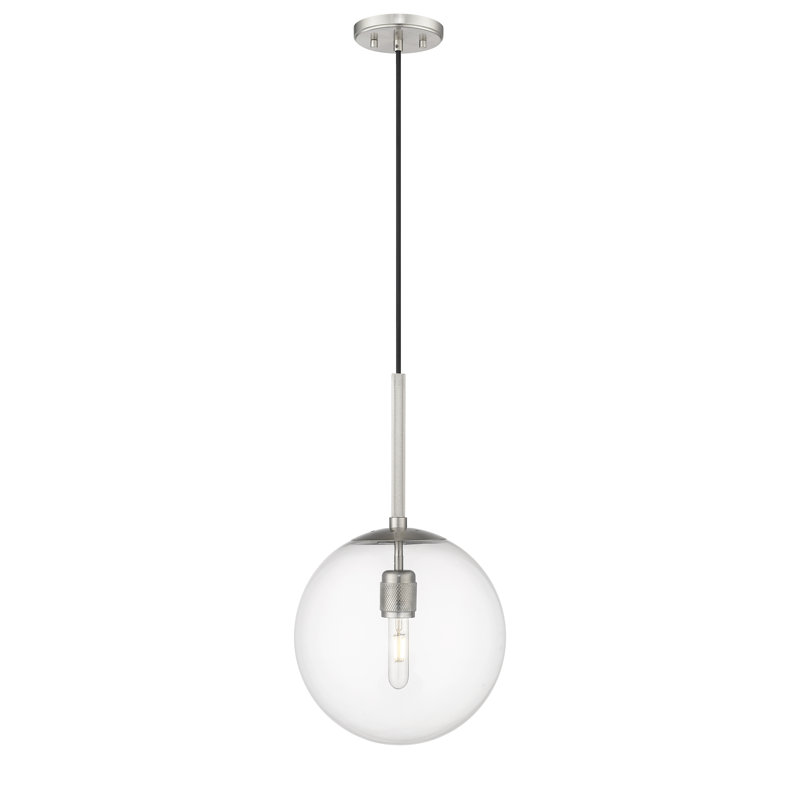 Sola 12" Wide 1-Light Pendant, Matte Black, Brushed Nickel, Transparent