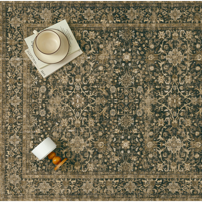 Tapis floral rétro Lumora, Brown/Black, Rectangle 8 pi 6 po x 11 pi 6 po