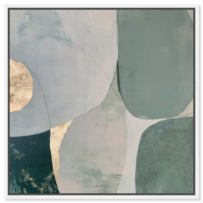 Tableau sur toile encadré « Teal Fluidity » par Art Remedy, grand format, cadre blanc, 54 x 54 pouces