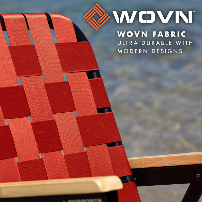 Burnt Red Woven Folding Beach and Camping Chair with Cup Holder