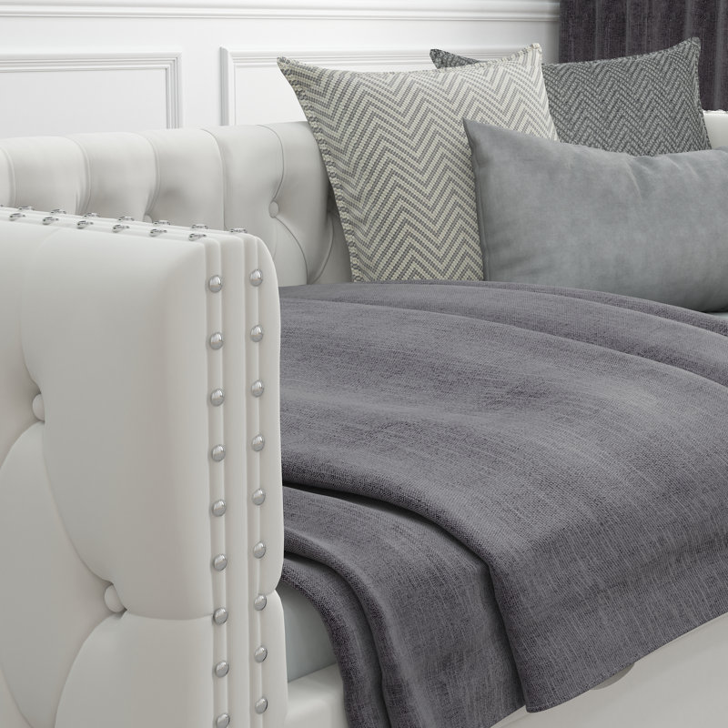 Twin Size Daybed With Drawers Upholstered Tufted Sofa Bed, With Button On Back And Copper Nail On Waved Shape Arms, Velvet