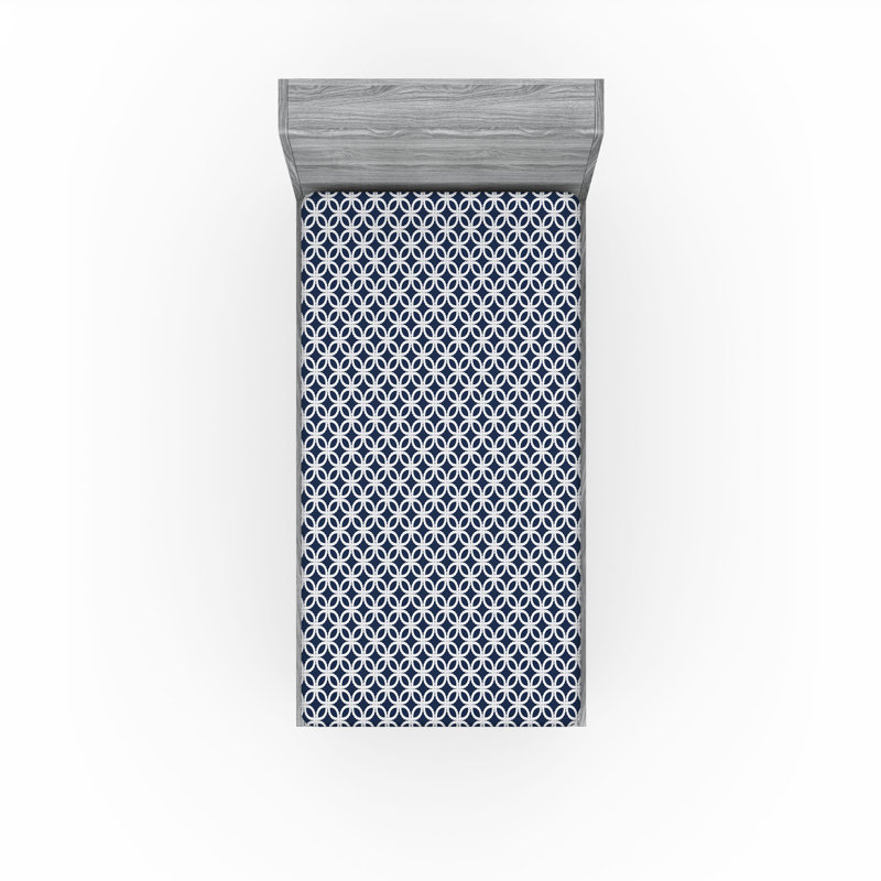 Drap-housse Ambesonne, paquet de 2, Drap-housse simple TG, Bleu foncé / blanc géométrique