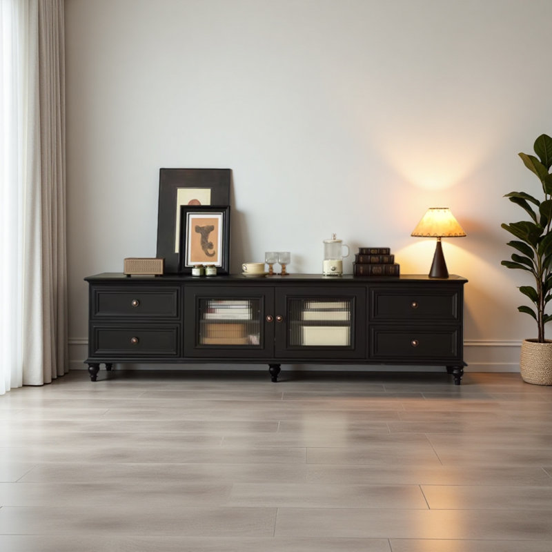 Black design-oriented TV Stand, 17.71"H x 70.86"L x 15.74"W