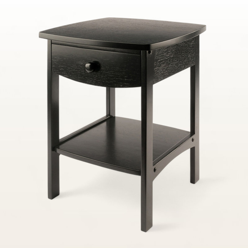 Marlowe Black Curved Accent Table Nightstand with 1 drawer, 21.87'' H X 17.87'' W X 17.96'' D, Black