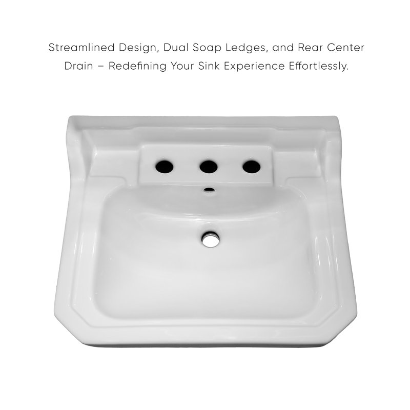Victoriahaus 23.5" x 20" Rectangular Console Sink with Faucet Drill, Towel Bar, Backsplash, and Overflow, White/Chrome