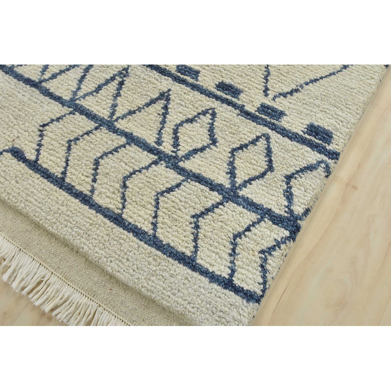 Tapis ivoire en laine noué à la main de conception unique 5 pi 10 po x 8 pi 4 po Gaell