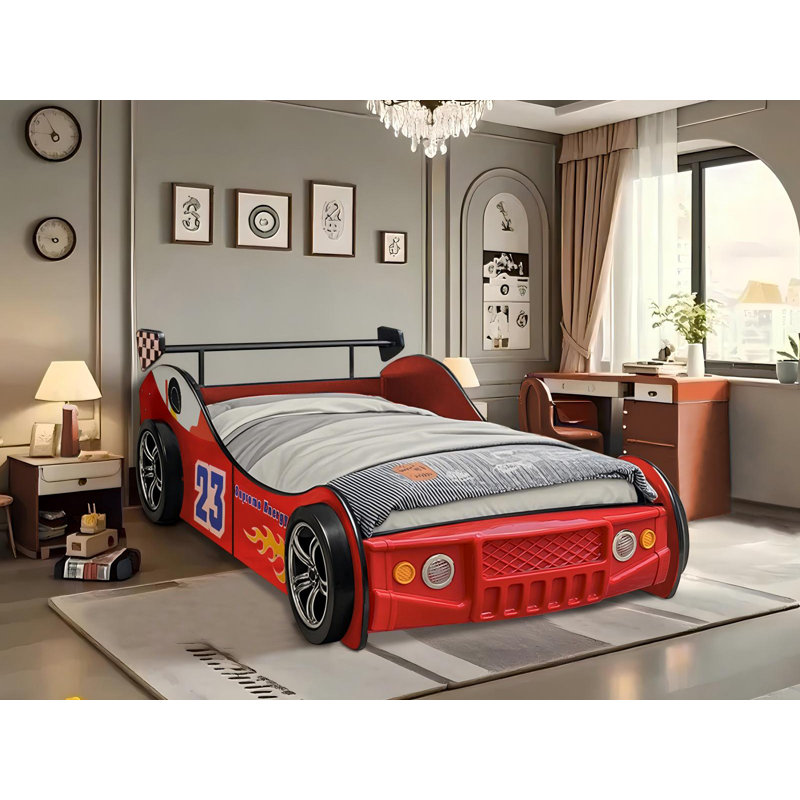 Lit voiture simple pour enfants Zoomie Kids, Rouge