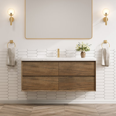 48 Inch Wall-Mounted Bath Vanity  With Engineered Marble Top