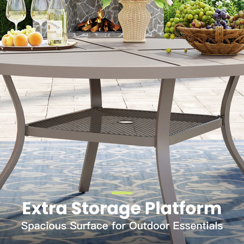 Nicastro 47'' Round Patio Dining Table With Storage Shelf, Sandshell