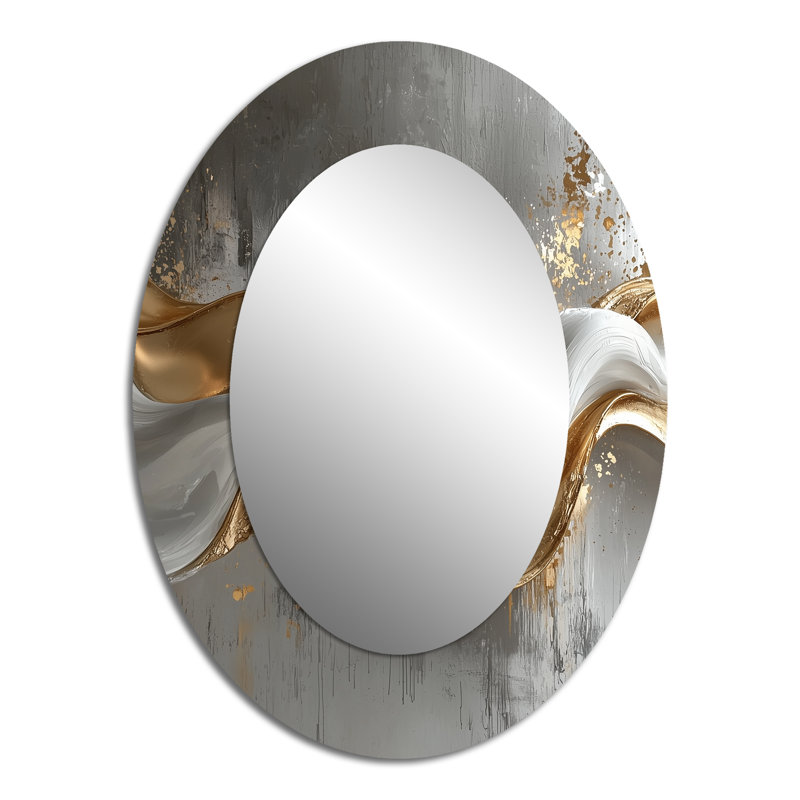 Abstrait marbre dans les tons gris et or V - miroir mural moderne ovale, 40 po x 30 po