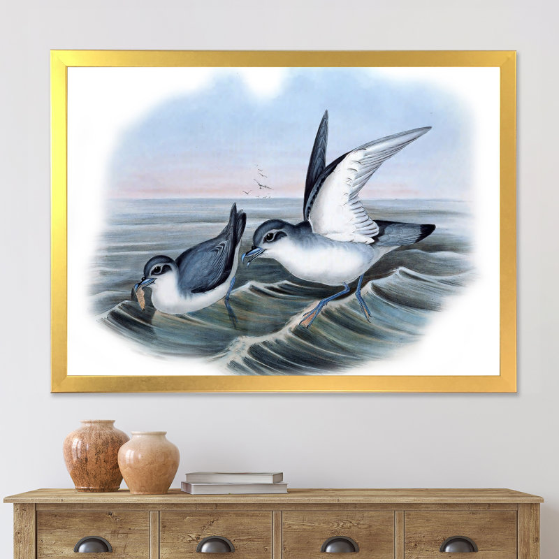 " Vintage Bird Life X " Painting Print, Gold Picture Frame, 24" H x 32" W x 1" D
