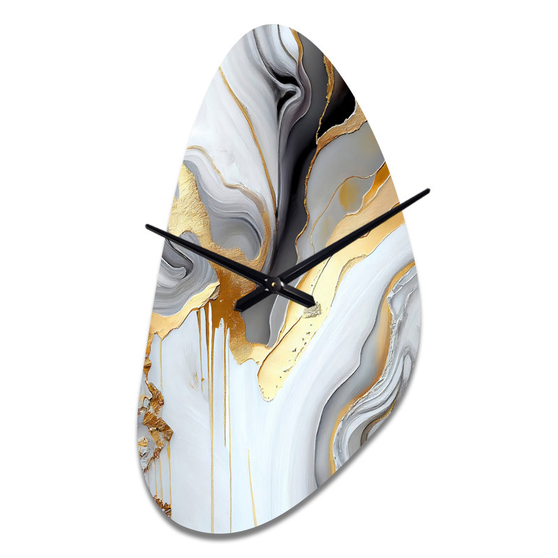 Horloge murale en marbre blanc et doré abstrait II - forme irrégulière, Moyenne