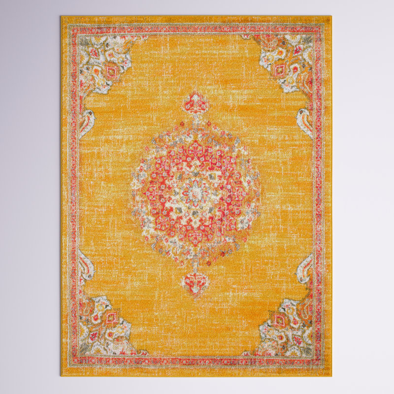 Tapis doré / rouge Galyean, Rectangle 5 pi 1 po x 8 pi, Gold/Red