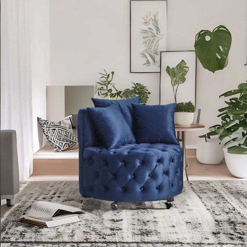 Blue Velvet Swivel Chair
