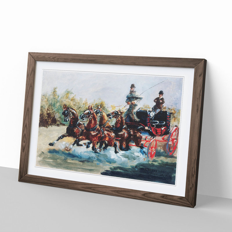 Horses with Cart by Henri de Toulouse-Lautrec - Picture Frame Painting, Walnut Framed, 27cm H x 36cm W x 2cm D