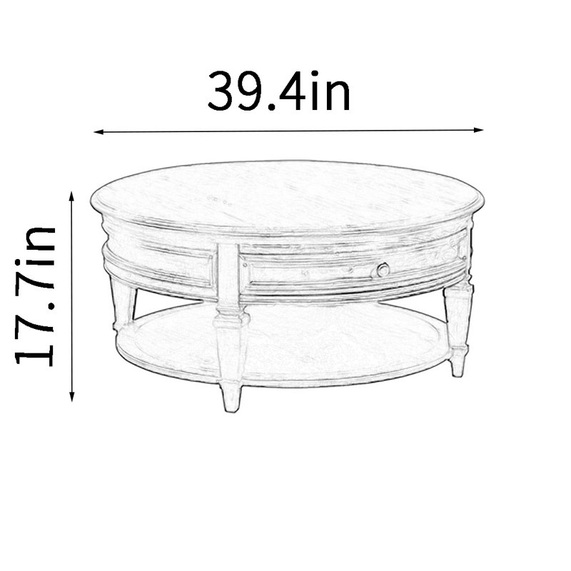 Table basse ronde American Vintage, Gris, H 17,7 po x L 39,4 po x l 39,4 po