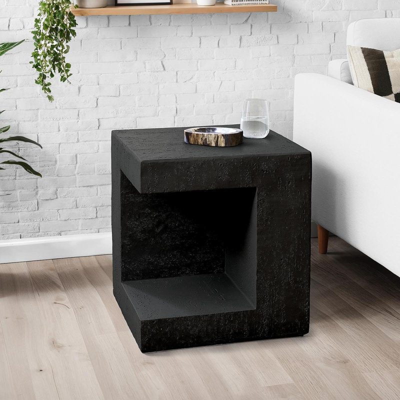 Table d'appoint, H 25 po, intérieur ou extérieur, table d'appoint, table de chevet, bout, carré, chambre à coucher, salon, noir, contemporain, moderne