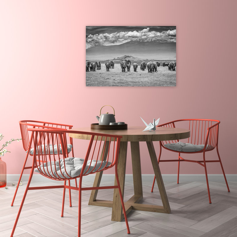 Kilimanjaro Elephant Herd Dramatic Abstract Contemporary Elephant Landscape Mountain Wall Art Print by Jeffrey C. Sink - 1 Piece Wrapped Canvas Wall Art