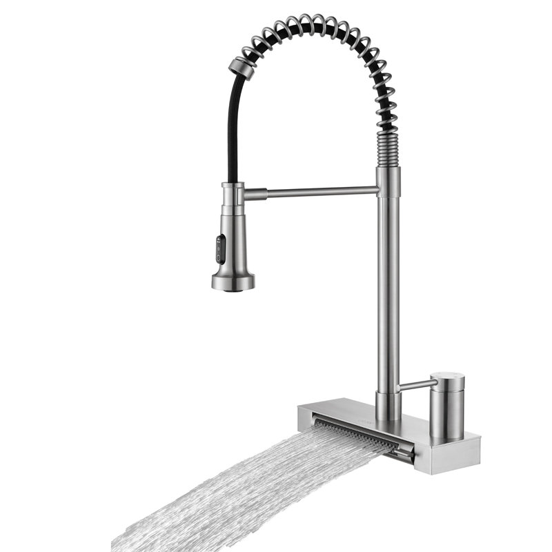 Robinet de cuisine rétractable Waterfall, Nickel brossé