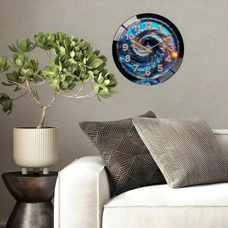 Horloge murale silencieuse en verre trempé de 30 cm, « Horloge Tourbillon Galactique », sans tic-tac, fonctionne avec des piles AA (non incluses), décoration artistique pour la maison