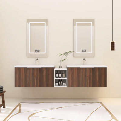 Meuble-lavabo double avec plateau en résine 82,92 po Satvik