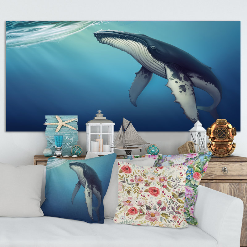 Baleine dans l'océan - Impression sur toile, H 8 po x l 12 po x P 1 po, Toile tendue