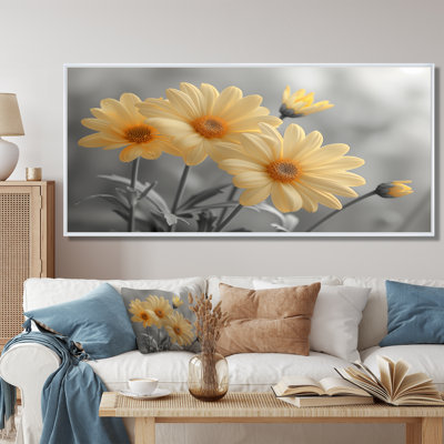 Monochromes jaunes, gris, rustiques, beauté de marguerites - décorations murales marguerites