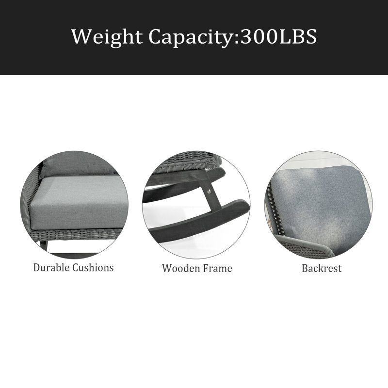 Chaise berçante contemporaine minimaliste en osier, Gris, Gris