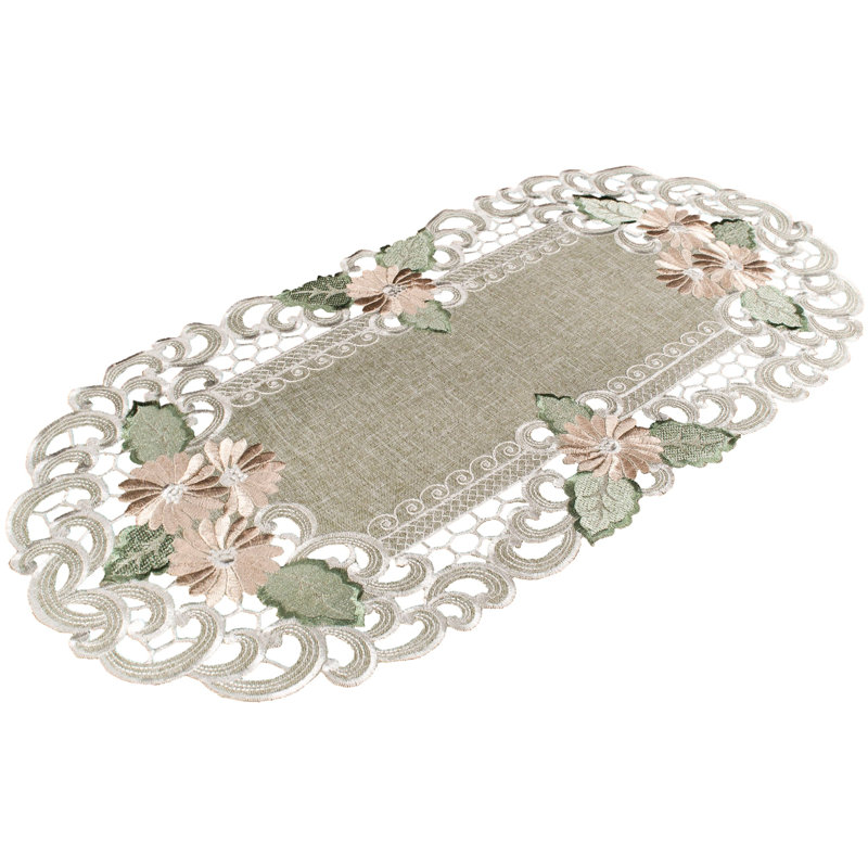 Georgiana Gold Daisy Fleur Latte Green Table Runner, 26" x 12"