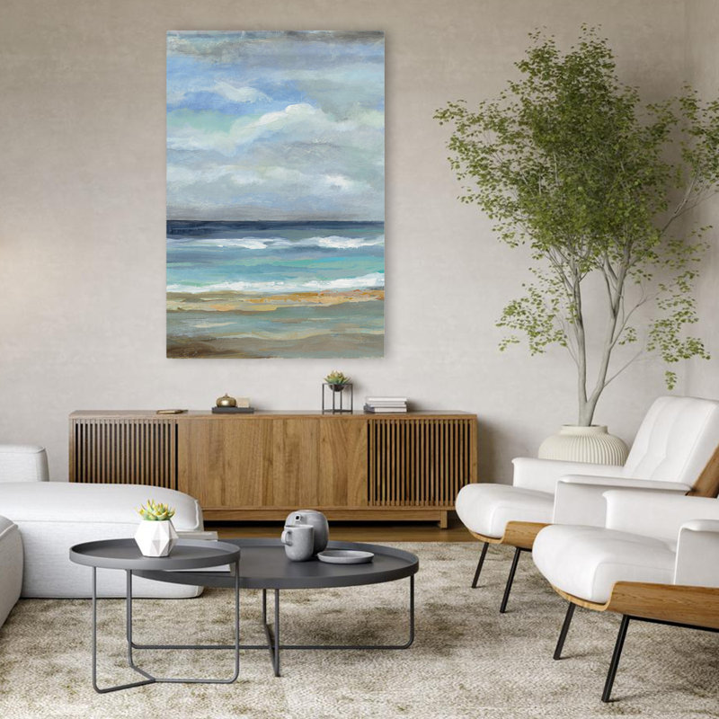 Seashore VII - plage abstraite beige bleu, H 48 po x l 32 po
