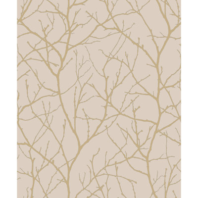 Trees Silhouette Floral Metallic Wallpaper Roll