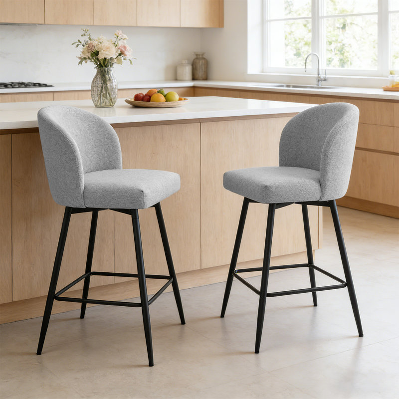 360°Swivel Barstool Counter Height Barstools with Back, Gray/Fabric
