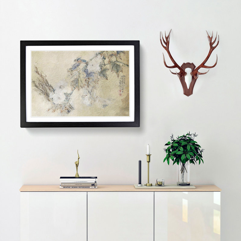 Bird and Peony Flowers - Framed Print, Black Framed, 45cm H x 63cm W x 2cm D