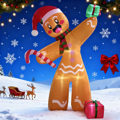 Décoration de Noël gonflable pour homme en pain d'épice de 8 pi - Mignon avec éclairage à DEL pour la cour
