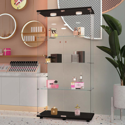 Tempered Glass Display Cabinet,Wine Cabinet,Storage Cabinet,File Cabinet,With A Variety Of Colors Of Pat Lights,Door Locks,Adjustable Floor Feet Suitable For Uneven Ground,Can Be Placed Anywhere