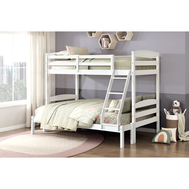 Lit simple superposé au dessus d'un lit double avec garde-corps 1pc, Jumeaux sur complet, Blanc