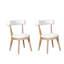 Ensemble de 2 chaises de salle à manger rembourrées modernes, bois d'hévéa, naturel et beige