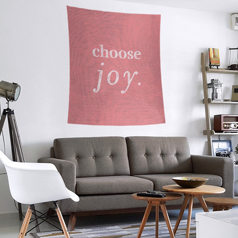 Tapisserie de polyester, choisir la joie citation, H 60 po x l 51 po, Rouge / Blanc