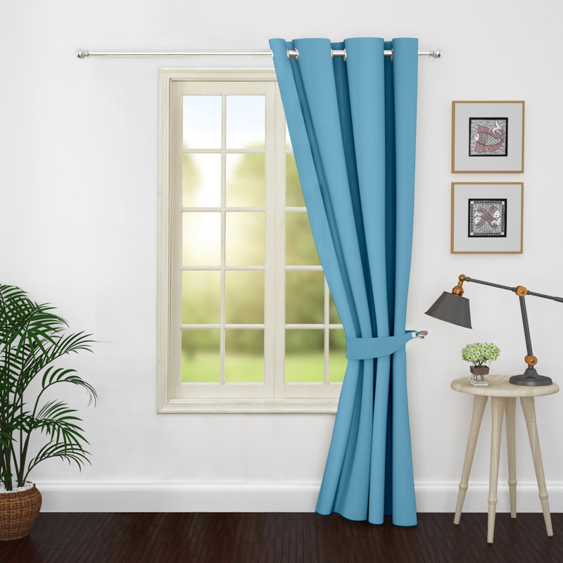 Single Curtain Solid Room Darkening Thermal Grommet, 46" W X 84" L, Light Blue