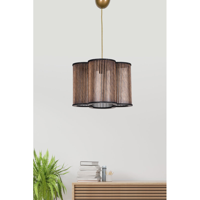 Lustre élégant en métal, finition noire et or rose, 13,4 po x 13,4 po x 11,8 po | Imitation bonnet de bambou, hauteur totale: 33,5 pouces | Certifié CE, douille E27 (40 W maximum) | Parfait pour le salon, la salle à manger et les entrées