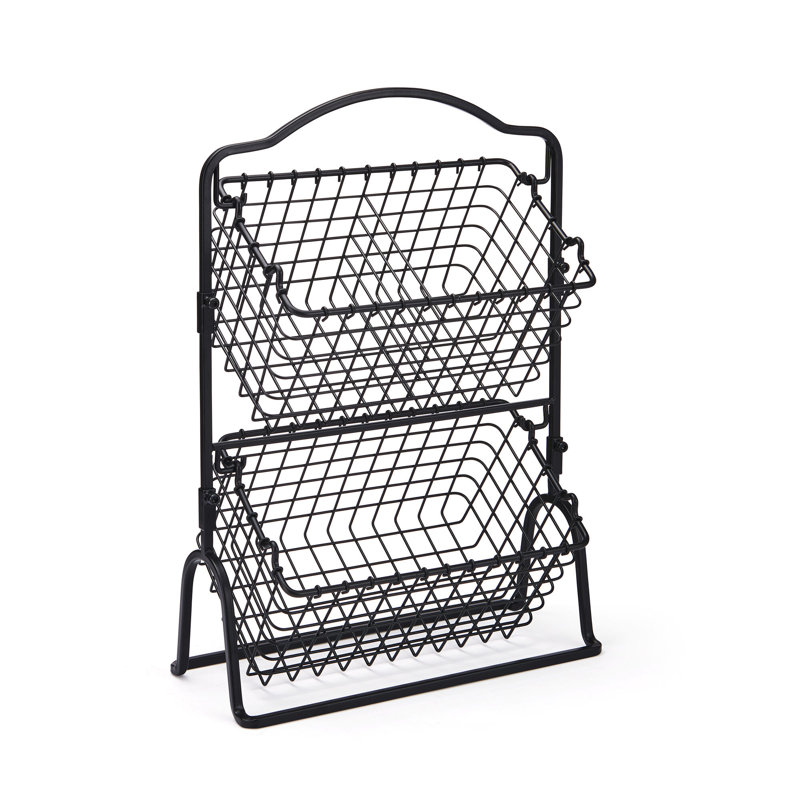 Gourmet Basics By Mikasa Grid 2-Tier Basket, Black/Wire