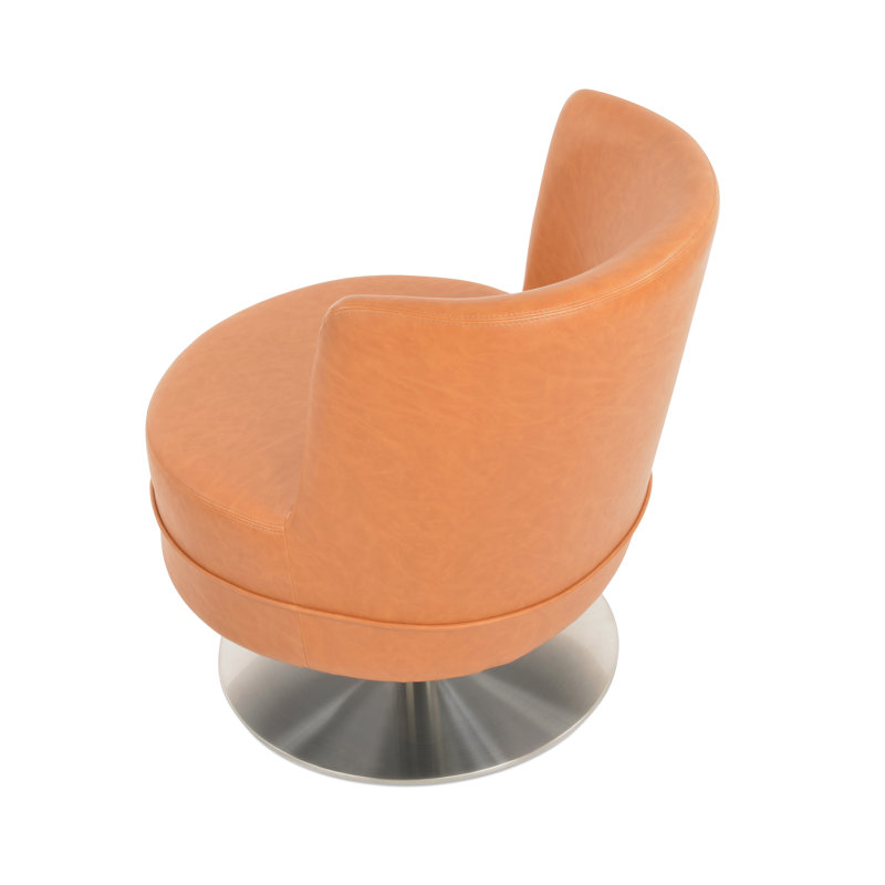 Hilton Round Memory Swivel Lounge Chair, Caramel Faux Leather