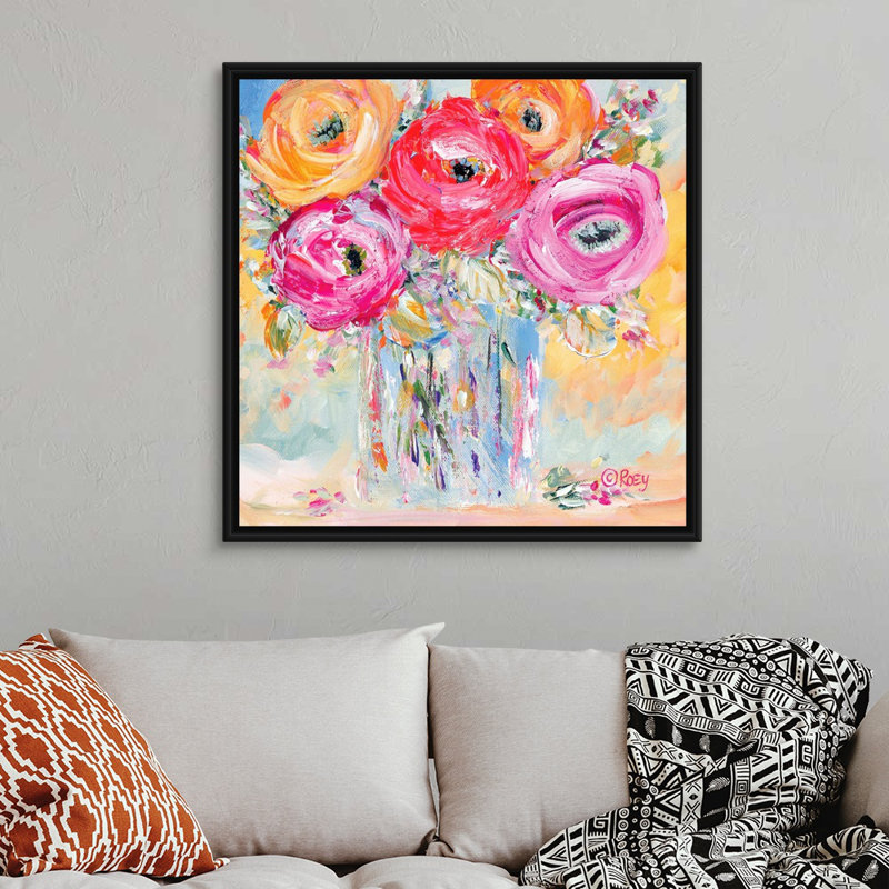 Reproduction d’art sur toile « burst of Bloom » par Robby Ebert, Impression encadrée, H 38 po x l 38 po, Noir