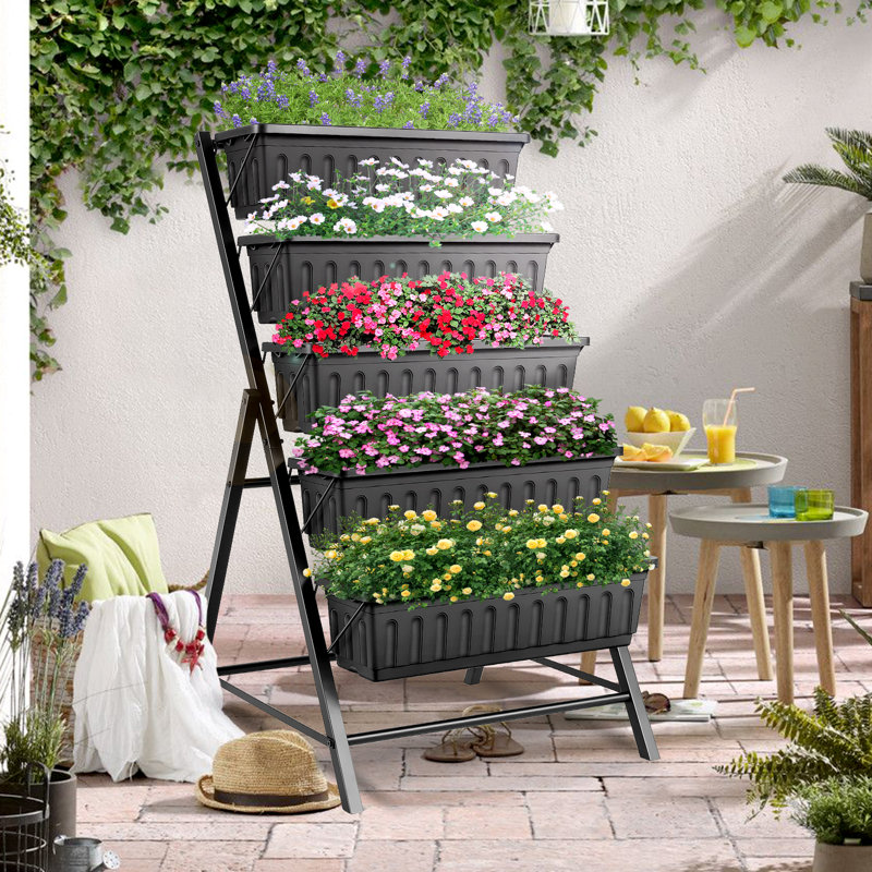 Lit de jardin surélevé vertical à 5 niveaux Denishia, H 45 po x l 26 po x P 22,75 po, Noir, 2