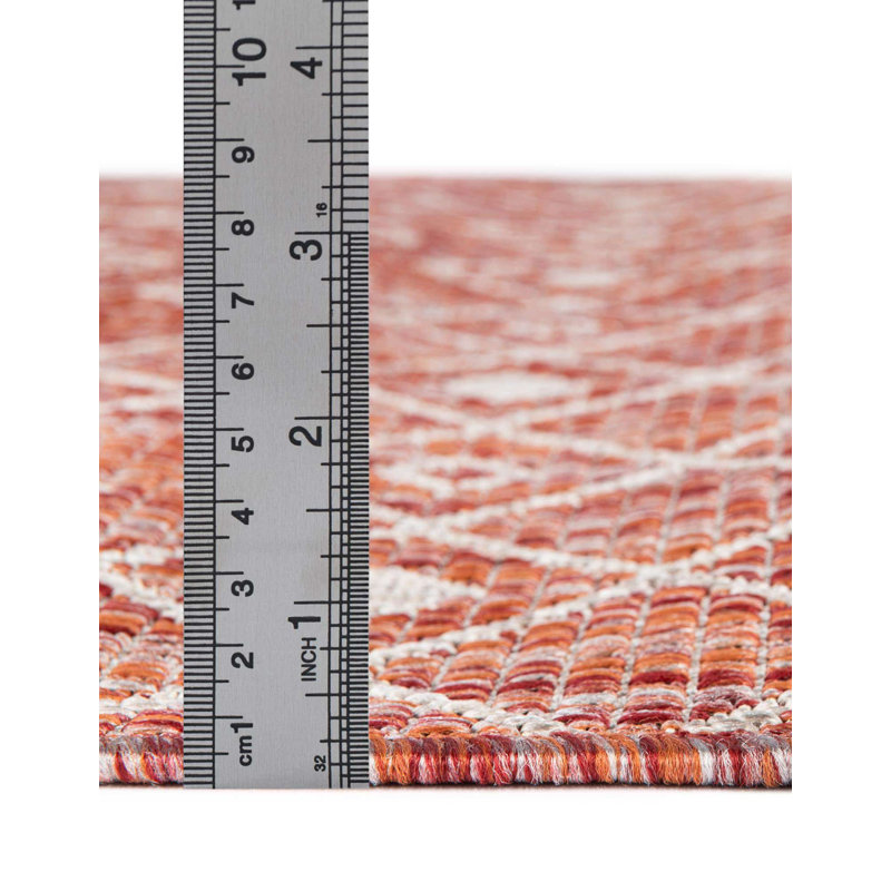 Tapis rouge rouille intérieur / extérieur Julieta, Carré 7 pi 10 po