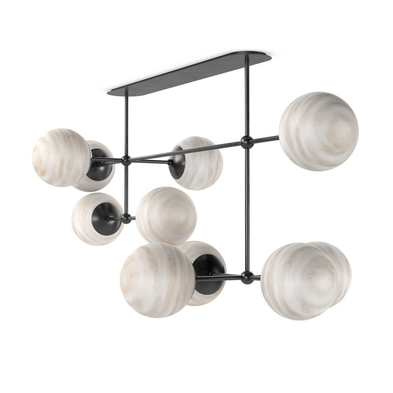 Armstrong 10 - Light Chandelier, Black Gunmetal, Marbled Matte Glass